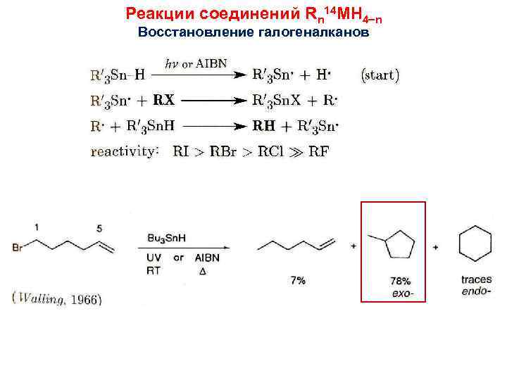 Реакции соединений Rn 14 MH 4 n Восстановление галогеналканов 