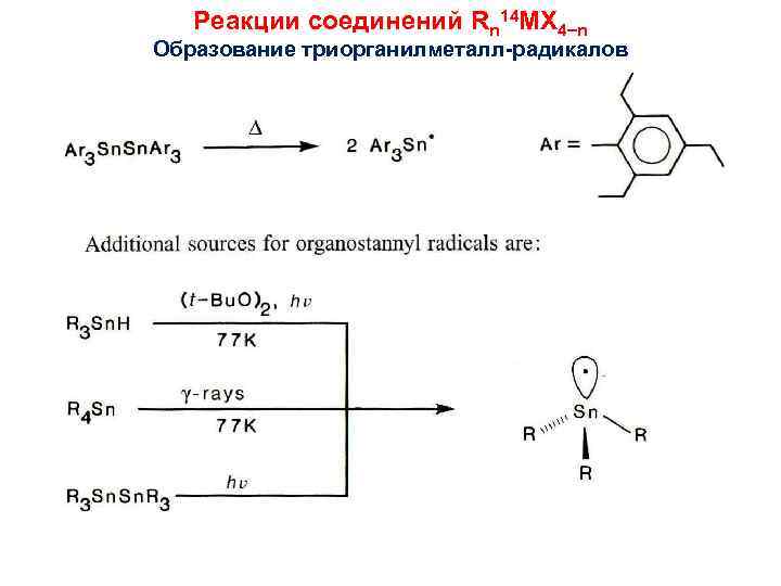 Реакции соединений Rn 14 MX 4 n Образование триорганилметалл-радикалов 