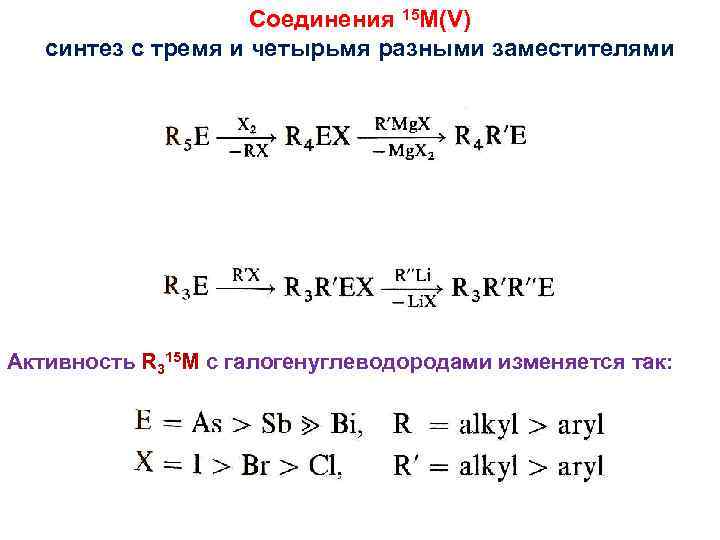 Соединения 15 M(V) cинтез c тремя и четырьмя разными заместителями Активность R 315 M