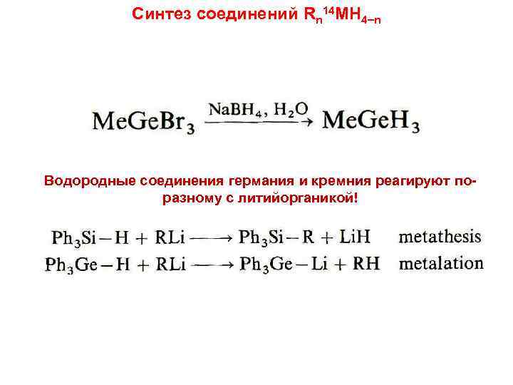 Синтез соединений Rn 14 MH 4 n Водородные соединения германия и кремния реагируют поразному