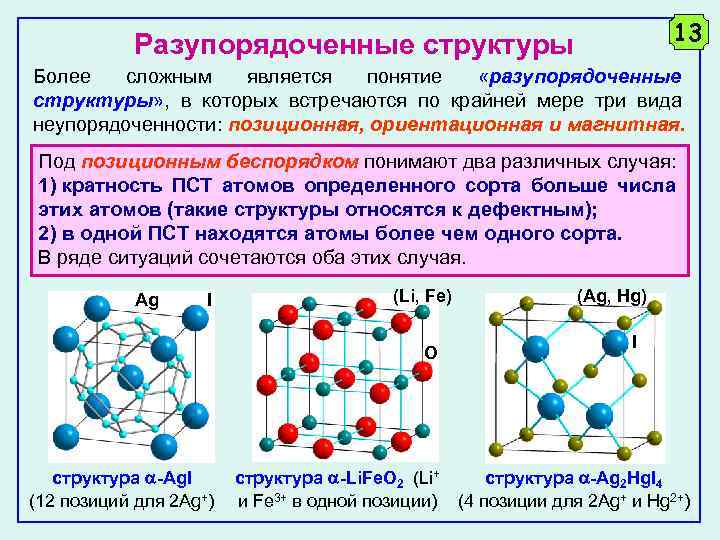 13 Разупорядоченные структуры Более сложным является понятие «разупорядоченные структуры» , в которых встречаются по
