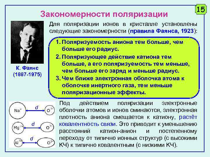 Поляризация связей. Поляризующая способность ионов.