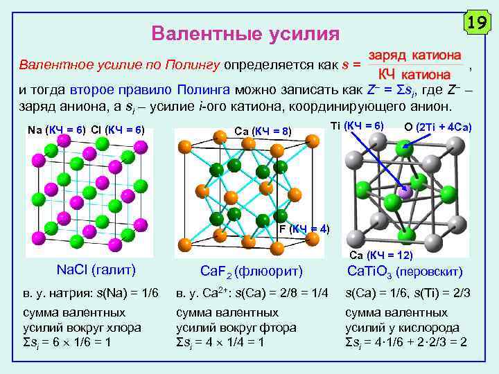 19 Валентные усилия Валентное усилие по Полингу определяется как s = , и тогда