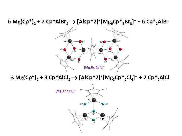 6 Mg(Cp*)2 + 7 Cp*Al. Br 2 [Al. Cp*2]+[Mg 6 Cp*5 Br 8] +