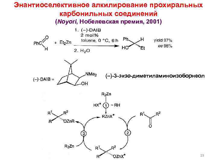Энантиоселективное алкилирование прохиральных карбонильных соединений (Noyori, Нобелевская премия, 2001) ( )-3 -экзо-диметиламиноизоборнеол 23 