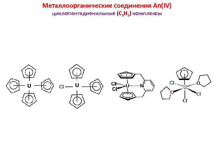 Металлоорганические соединения An(IV) циклопентадиенильные (C 5 H 5) комплексы U U 