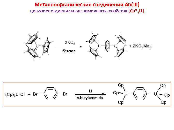 Металлоорганические соединения An(III) циклопентадиенильные комплексы, свойства [Cp*3 U] бензол 