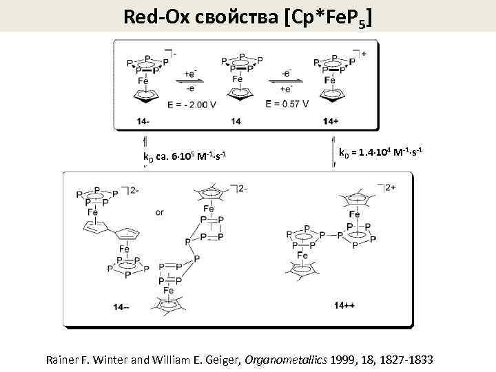 Red-Ox свойства [Cp*Fe. P 5] k. D ca. 6· 105 M-1·s-1 k. D =