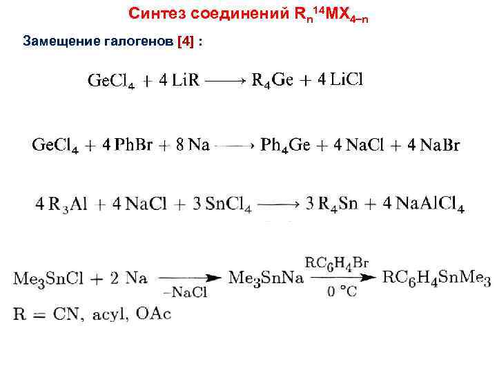Синтез соединений Rn 14 MX 4 n Замещение галогенов [4] : 