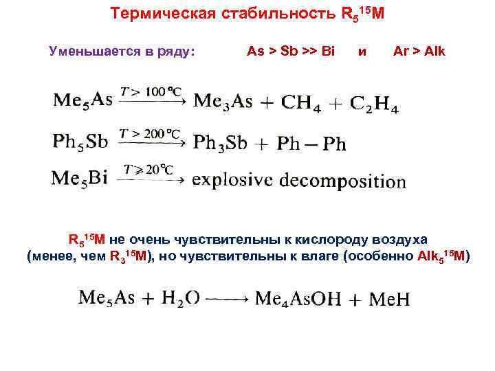 Термическая стабильность R 515 M Уменьшается в ряду: As > Sb >> Bi и