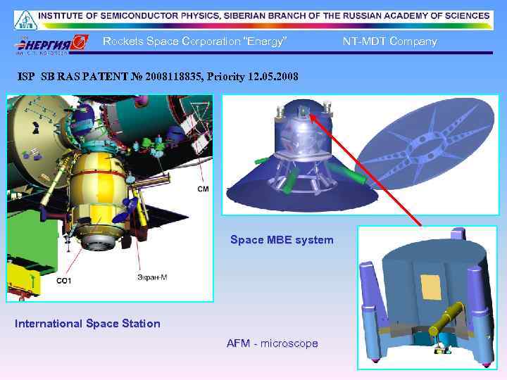 Rockets Space Corporation “Energy” NT-MDT Company ISP SB RAS PATENT № 2008118835, Priority 12.