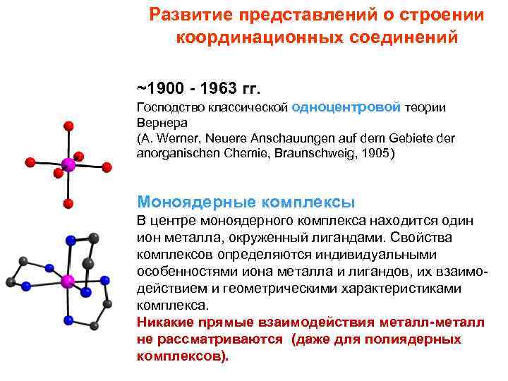 Строение комплексных соединений согласно координационной теории вернера