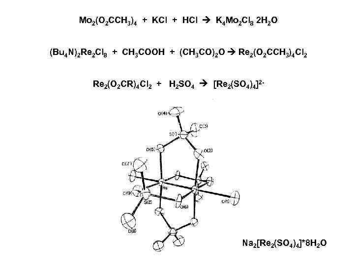 Mo 2(O 2 CCH 3)4 + KCl + HCl K 4 Mo 2 Cl