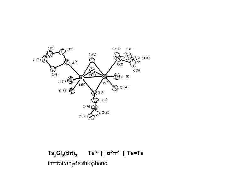 Ta 2 Cl 6(tht)3 Ta 3+ || σ2π2 || Ta=Ta tht=tetrahydrothiophene 