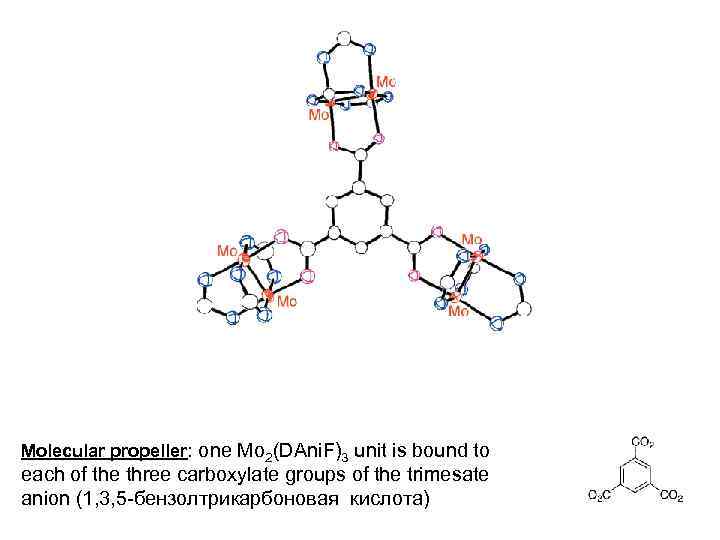 Molecular propeller: one Mo 2(DAni. F)3 unit is bound to each of the three