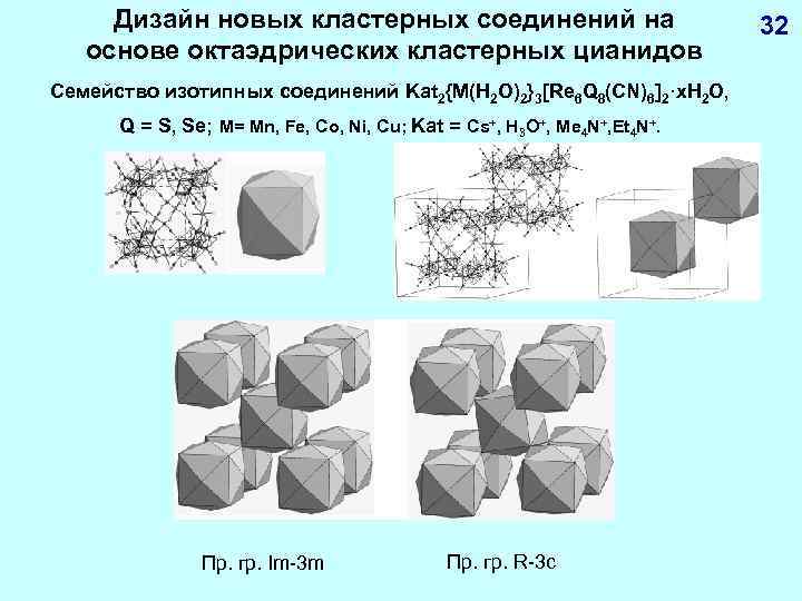 Дизайн новых кластерных соединений на основе октаэдрических кластерных цианидов Семейство изотипных соединений Kat 2{M(H