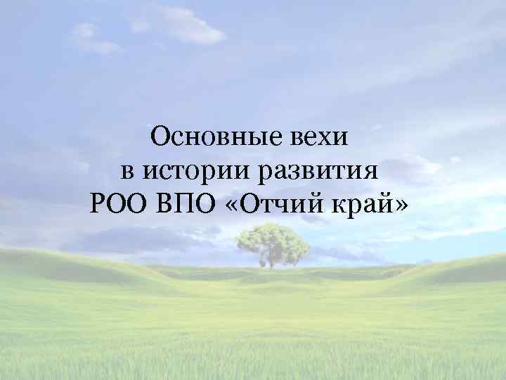 Основные вехи в истории развития РОО ВПО «Отчий край» 