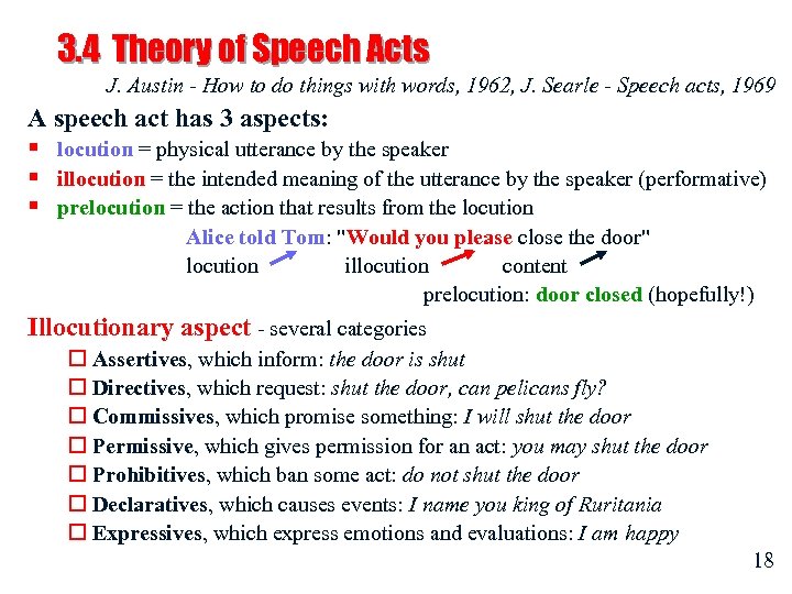 3. 4 Theory of Speech Acts J. Austin - How to do things with