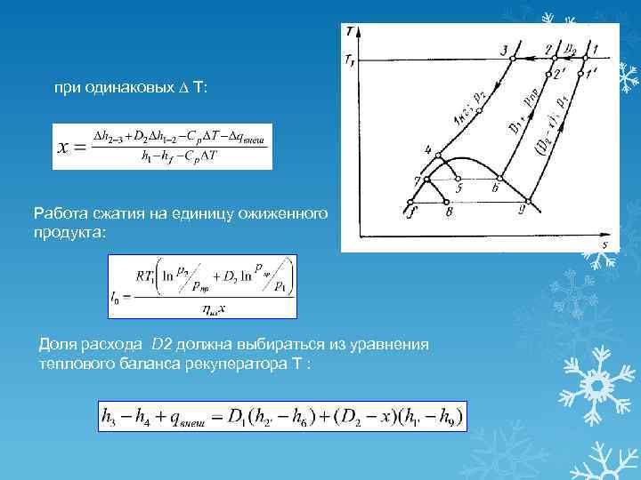 при одинаковых Т: Работа сжатия на единицу ожиженного продукта: Доля расхода D 2 должна