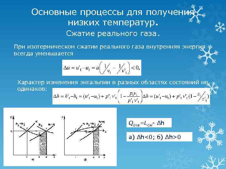 Основные процессы для получения низких температур. Сжатие реального газа. При изотермическом сжатии реального газа