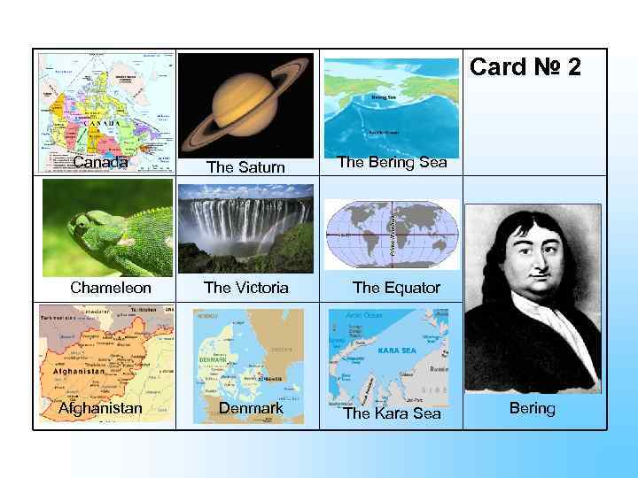 Card № 2 Canada The Saturn Chameleon The Victoria Afghanistan Denmark The Bering Sea