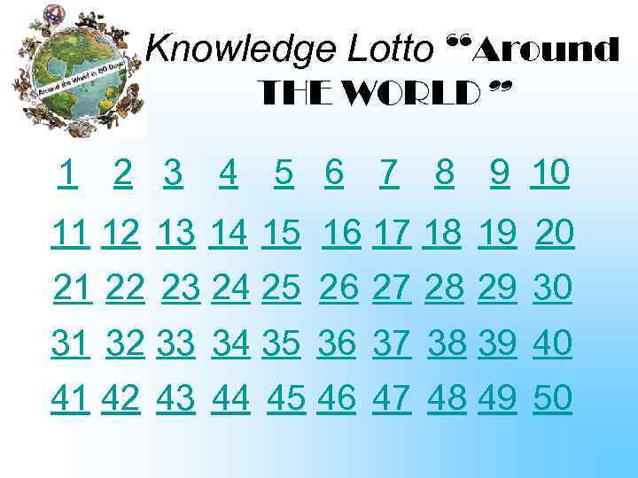 Knowledge Lotto “Around THE WORLD” 1 2 3 4 5 6 7 8 9