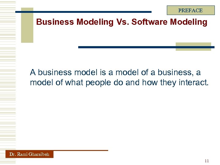 PREFACE Business Modeling Vs. Software Modeling A business model is a model of a