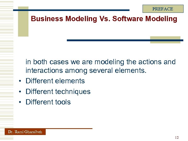 PREFACE Business Modeling Vs. Software Modeling in both cases we are modeling the actions