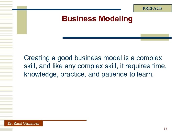 PREFACE Business Modeling Creating a good business model is a complex skill, and like