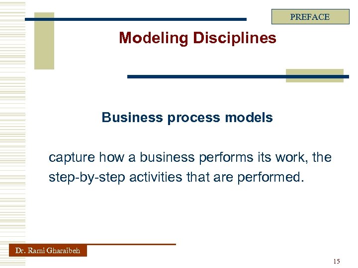 PREFACE Modeling Disciplines Business process models capture how a business performs its work, the