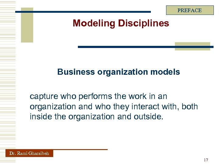 PREFACE Modeling Disciplines Business organization models capture who performs the work in an organization