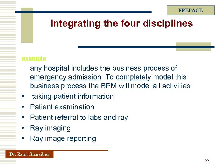 PREFACE Integrating the four disciplines example • • • any hospital includes the business