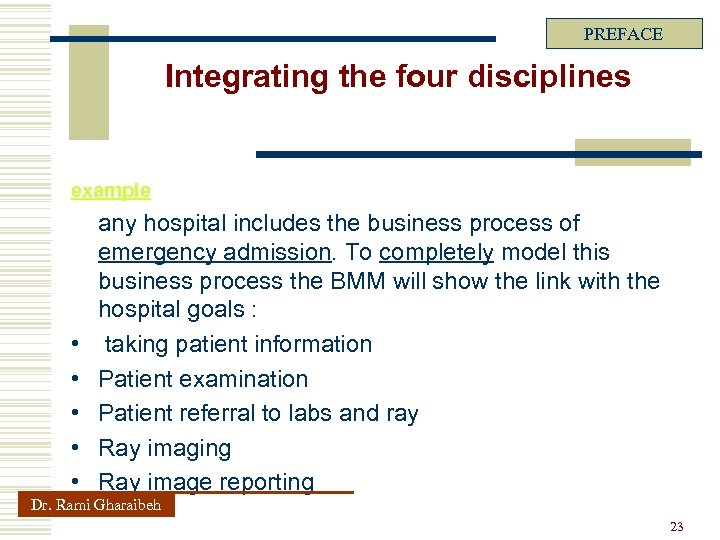 PREFACE Integrating the four disciplines example • • • any hospital includes the business