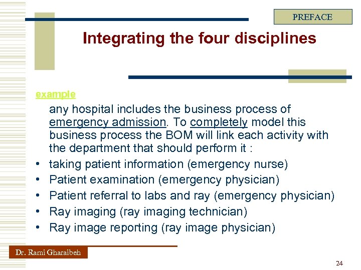 PREFACE Integrating the four disciplines example • • • any hospital includes the business