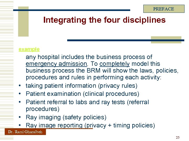 PREFACE Integrating the four disciplines example • • • any hospital includes the business