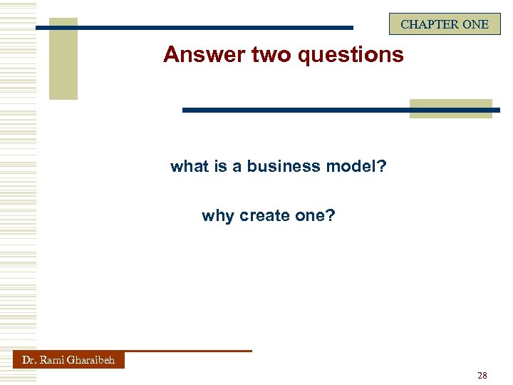 CHAPTER ONE Answer two questions what is a business model? why create one? Dr.