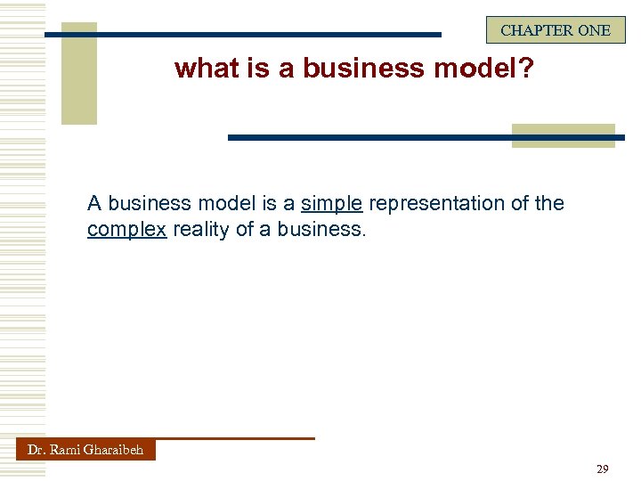 CHAPTER ONE what is a business model? A business model is a simple representation