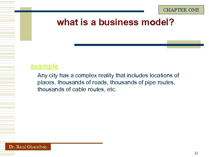 CHAPTER ONE what is a business model? example Any city has a complex reality