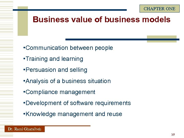 CHAPTER ONE Business value of business models • Communication between people • Training and