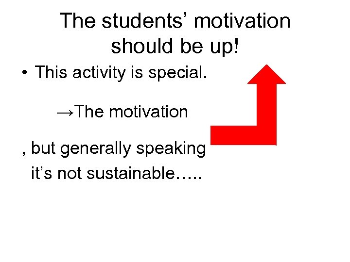 The students’ motivation should be up! • This activity is special. 　　　→The motivation ,