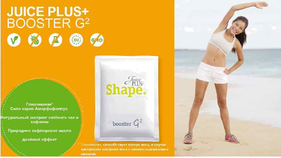 JUICE PLUS+ BOOSTER G 2 Глюкоманан* Сила корня Аморфофаллус. Натуральный экстракт зелёного чая и