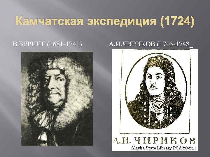 Камчатская экспедиция (1724) В. БЕРИНГ (1681 -1741) А. И. ЧИРИКОВ (1703 -1748_ 