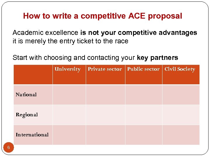 How to write a competitive ACE proposal Academic excellence is not your competitive advantages