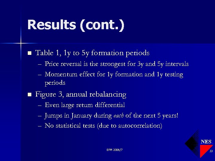 Results (cont. ) n Table 1, 1 y to 5 y formation periods –