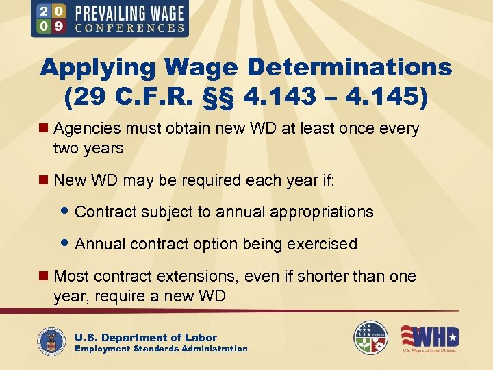 Applying Wage Determinations (29 C. F. R. §§ 4. 143 – 4. 145) n