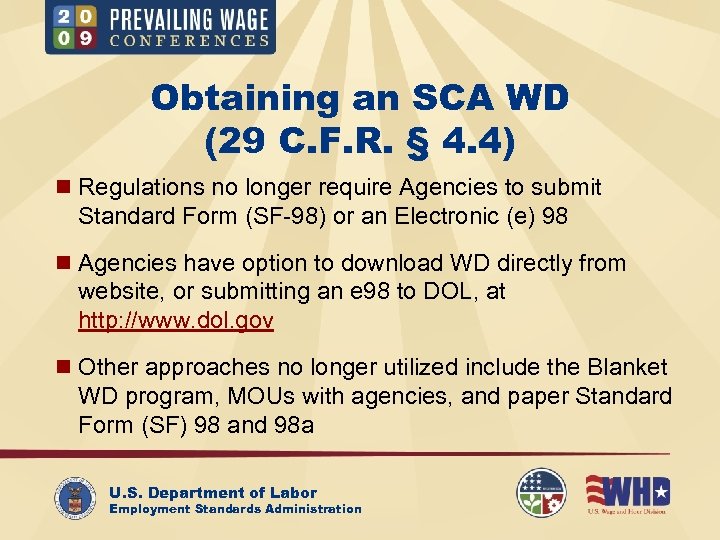 Obtaining an SCA WD (29 C. F. R. § 4. 4) n Regulations no