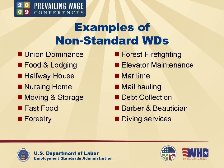 Examples of Non-Standard WDs n Union Dominance n Forest Firefighting n Food & Lodging