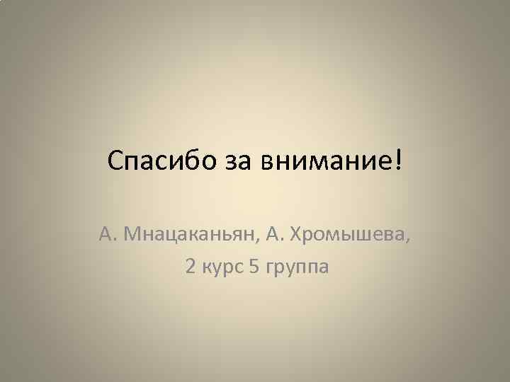 Спасибо за внимание! А. Мнацаканьян, А. Хромышева, 2 курс 5 группа 