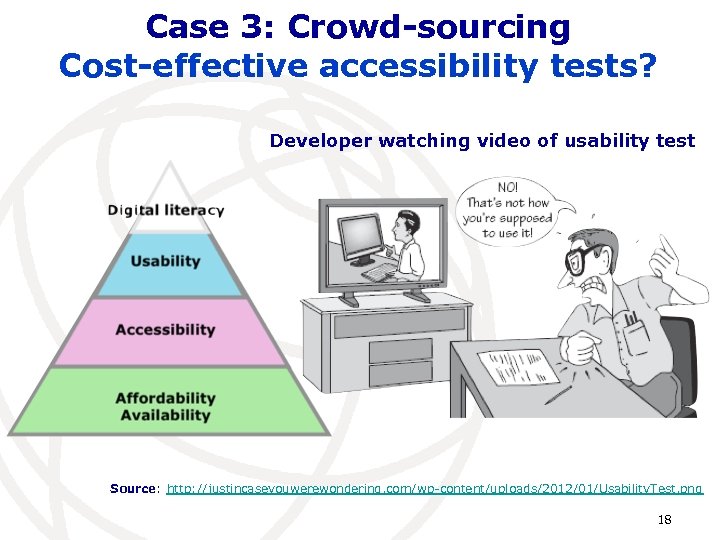 Case 3: Crowd-sourcing Cost-effective accessibility tests? Developer watching video of usability test Source: http: