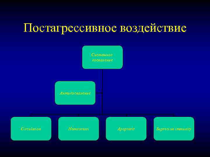 Постагрессивное воздействие Системное воспаление Антивоспаление Circulation Homeostasi Apoptosis Suprecion immunity 